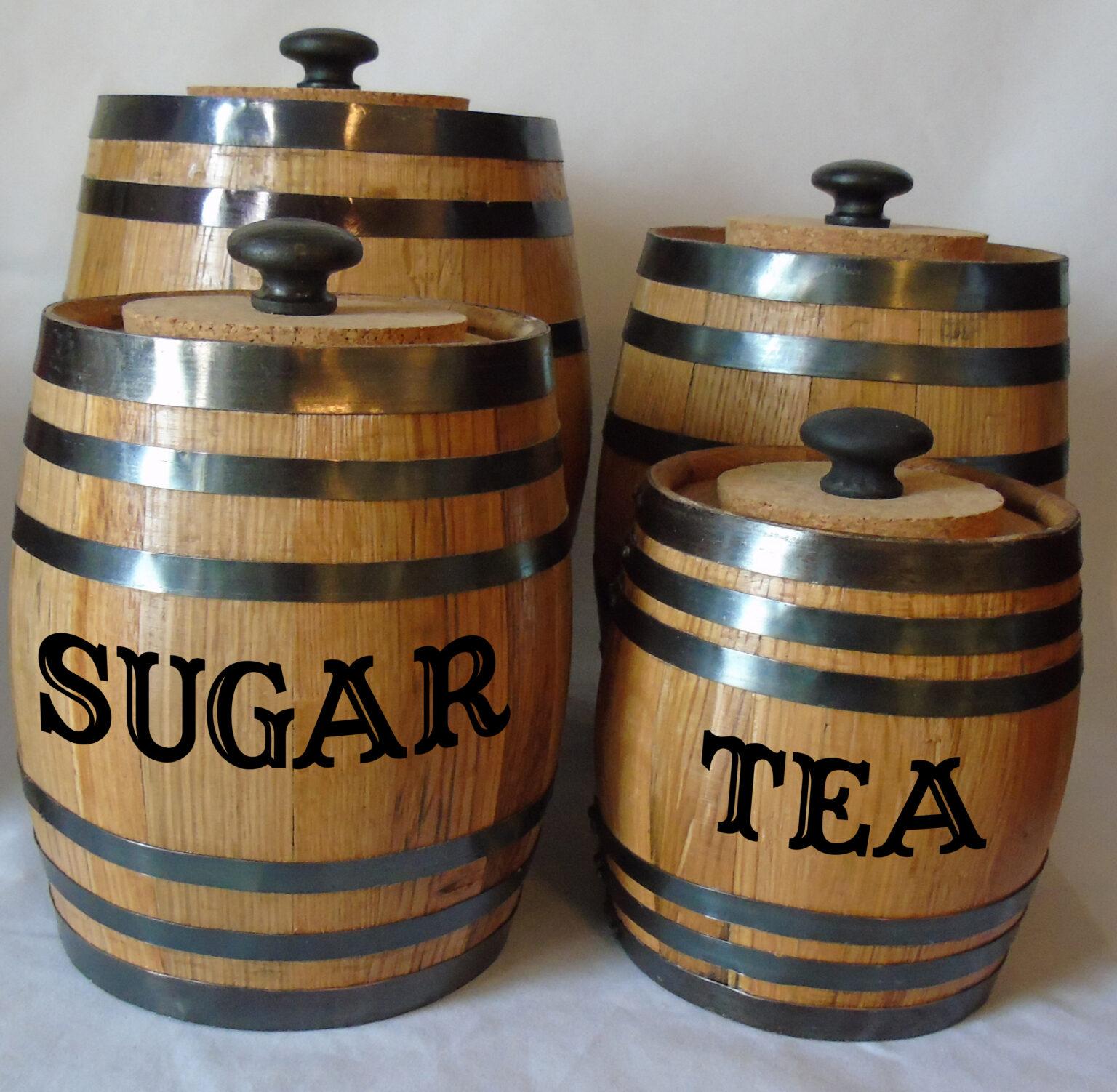 4 Pc. Oak Whiskey Barrel Canister Set Red Head Oak Barrels